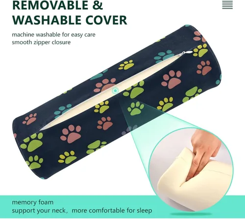 Vista 4 de Dog Paw 4 Almohada de Refuerzo, Almohada Redonda para Cama con Funda Extraíble Lavable, Almohadas Cilíndricas para Cabeza, Cuello, Espalda y Pata