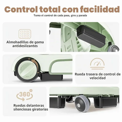 Vista 6 de TODEFULL Andador de bebé 6 en 1 con ruedas, altura de 3 niveles, caja de Verde