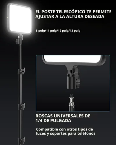 Vista 6 de UBeesize Kit de luz de video LED, iluminación de fotografía, luces de estudio de 13 pulgadas con soporte de trípode de 65 pulgadas y soportes