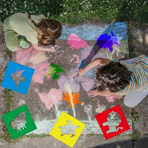 Vista 4 de Epakh 24 Piezas Plantillas para Niños, Plantillas de Dibujo de 8 Pulgadas, Plantilla de Tiza, Grande, Lavable, Geométrica y Temática de Jardín