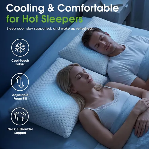 Vista 7 de CushyOasis - Juego de 2 almohadas de espuma viscoelástica triturada para dormir, almohadas de cama con sistema de enfriamiento, almohadas ajustables