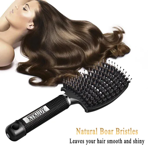 Vista 4 de KTKUDY Cepillo para desenredar con cerdas de jabalí, cepillo para hacer el cabello más brillante y saludable, cepillo desenredante curvo y ventilado