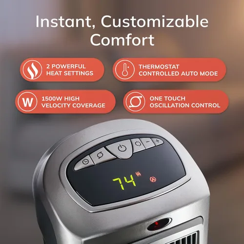 Vista 5 de Lasko Calentador de torre de cerámica digital oscilante para el hogar con termostato ajustable, temporizador y control remoto, 23 pulgadas, 1500 W
