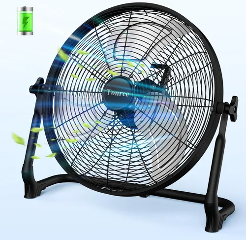 Vista 9 de Ventilador de suelo portátil de 10 pulgadas, funciona con pilas, ventilador recargable inalámbrico, ventilador inalámbrico de alta velocidad, carga