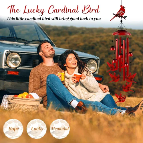 Vista 4 de YHmall Campanillas de viento cardenales para exteriores, regalos cardenales para mujeres, tonos relajantes, campanillas de viento conmemorativas