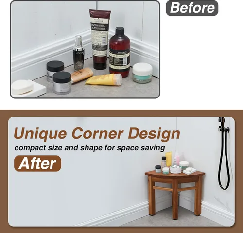 Vista 6 de Lovitgo Taburete de ducha de teca de 12 pulgadas para afeitarse piernas, taburete de ducha de esquina para ducha interior, banco de ducha de teca