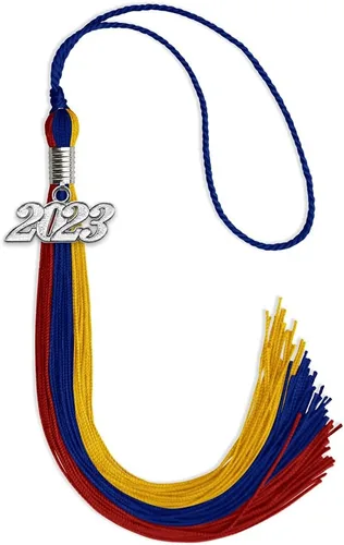 Vista 47 de Endea Graduation Borla de triple color con gota de fecha plateada (negro/dorado/granate, 2020)