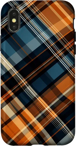 Vista 5 de Funda para iPhone 16 Navy Black and Orange Plaid Halloween Otoño Calabazas