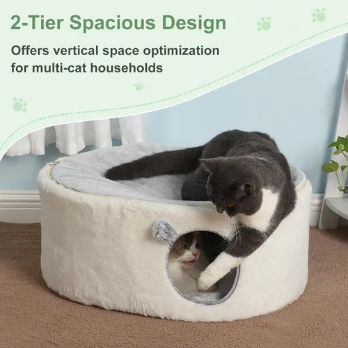 Vista 6 de Sunhoo Camas elevadas para gatos de interior, casa cerrada, hamaca elevada para gatitos, grande con funda lavable, cabaña para mascotas, cachorro
