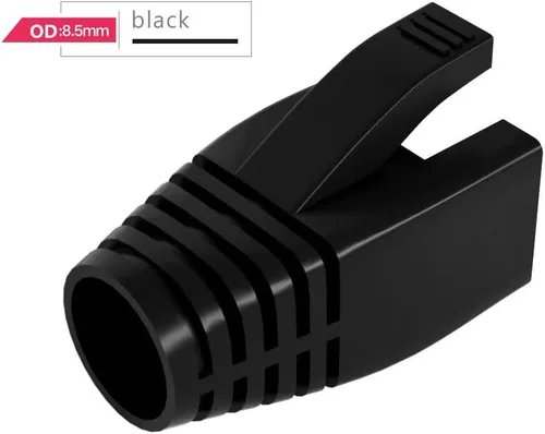 Vista 2 de 50 fundas de alivio de tensión Cat7 Cat7A Cat8, RJ45, cubierta de conector de red modular, tapa de conector de cable, color negro