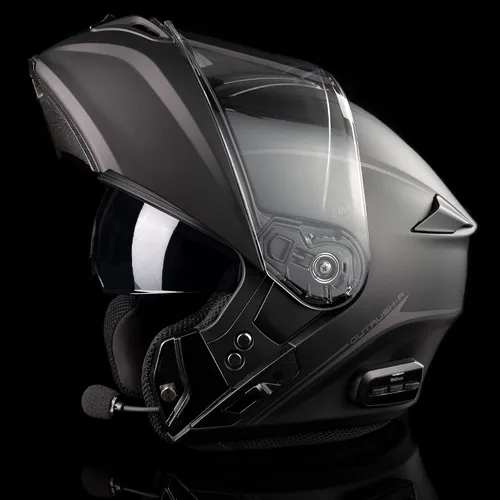 Vista 2 de Sena Outrush R - Casco modular de motocicleta Bluetooth con sistema de intercomunicación (negro mate, grande)