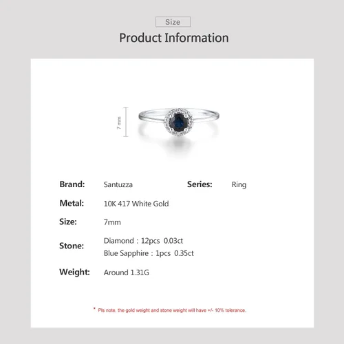 Vista 4 de Santuzza Anillo delicado de oro macizo de 10 quilates con piedras preciosas de diamante genuino para mujer