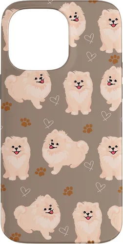 Vista 21 de Funda marrón para iPhone 13 Pro Max con diseño de pomerania y cachorros