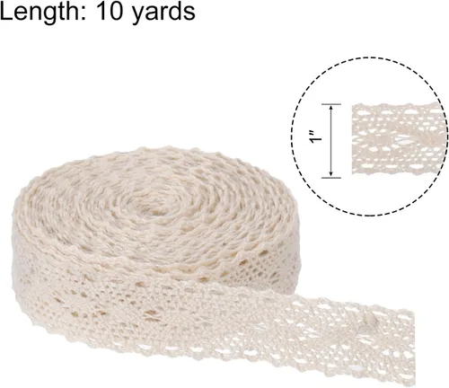 Vista 2 de MECCANIXITY Cinta de encaje de algodón de 10 yardas y 1 pulgada para manualidades, envoltorios de regalo, diademas, boda beige