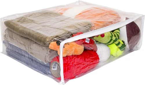 Vista 2 de Juego de 5 bolsas de almacenamiento con cremallera de vinilo transparente de 22 x 18 x 7.5 pulgadas
