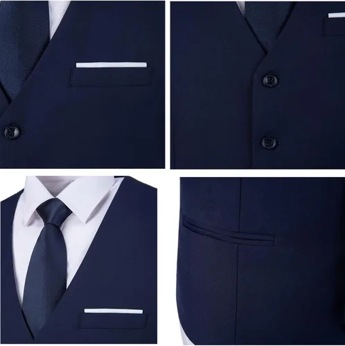 Vista 5 de Traje de hombre chaleco con cuello en V sin mangas ajustado chaqueta de novio casual chaleco para boda fiesta formal esmoquin para hombres