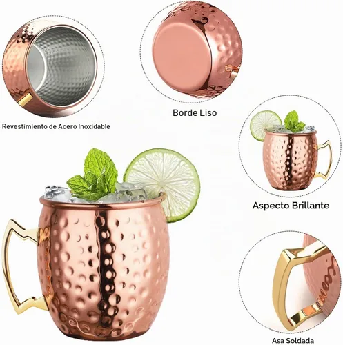 Vista 3 de LIVEHITOP Moscow Mule - Juego de 4 tazas de cóctel hechas a mano de cobre de 19.5 onzas con posavasos para bebidas frías, vino, bar, fiesta, hotel