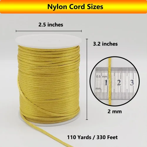 Vista 2 de Cuerda de cordón de nailon satinado de 2 mm (0.079 pulgadas) 330 pies para hacer joyas, pulseras, collares, hilo de abalorios, cola de rata
