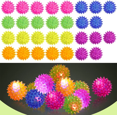 Vista 10 de Paquete de 12 pelotas LED con luz, antiestrés sensorial, esponjosas, puntiagudas, brillantes en la oscuridad, juguetes de pelotas puntiagudas
