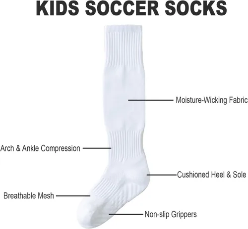 Vista 4 de EPEIUS Calcetines de fútbol para niños, antideslizantes, hasta la rodilla, calcetines deportivos con agarre deportivo, calcetines de fútbol