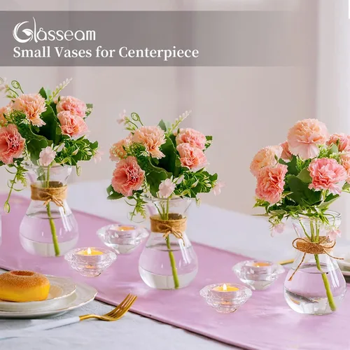 Vista 3 de Glasseam Jarrón de cristal transparente para flores, juego de 3 jarrones de bombilla para forzar bulbos de jacinto, pequeños jarrones decorativos