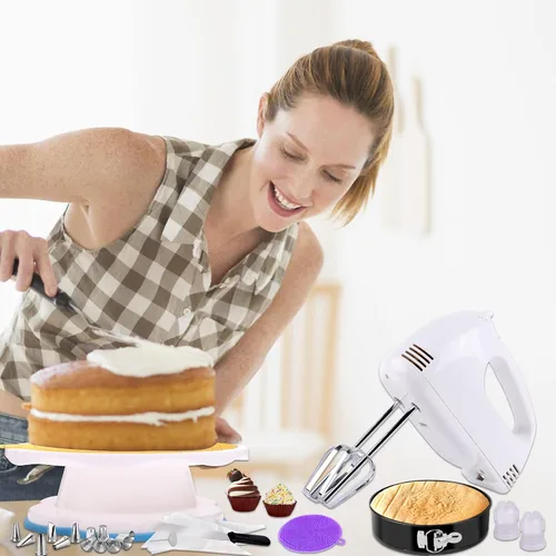 Vista 7 de Kit de decoración de tartas, 436 piezas, herramientas para hornear con batidora de mano eléctrica, molde para tartas, tocadiscos giratorios