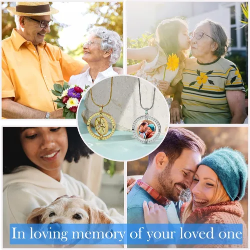Vista 6 de Fanery Sue Collar de brújula personalizado para mujeres y hombres, collar personalizado con foto colgante con imágenes de memoria, regalos