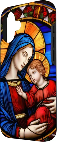 Vista 2 de Blessed Virgin Mary and Jesus Christ Stained Glass Case for iPhone 16