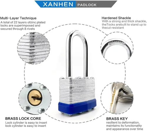 Vista 3 de Candados para Exteriores Lock, Cerradura de Llave, Candados con la Misma Llave - Candados con Llave de Acero Laminado con Grillete Largo, Paquete