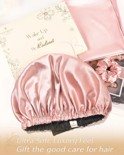 Vista 6 de YANIBEST Capó de satén de doble capa de seda ajustable para el cabello para dormir, capó para el cabello para mujeres, cabello rizado y natural