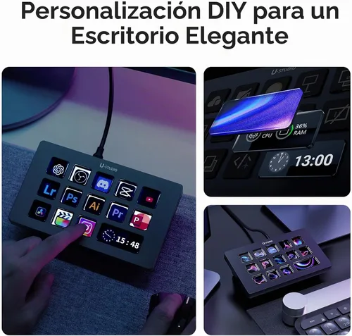 Vista 5 de ULANZI D200H 7 en 1 Hub Deck Studio Stream Controller Teclado de acceso directo, teclas Macro personalizables LCD Teclado programable Tablero