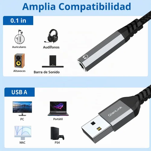 Vista 6 de Adaptador de audio USB a conector de 0.138 in (paquete de 2), adaptador USB a conector de audio, USB-A a 0.138 in TRRS 4-Pole Mic hembra, tarjeta