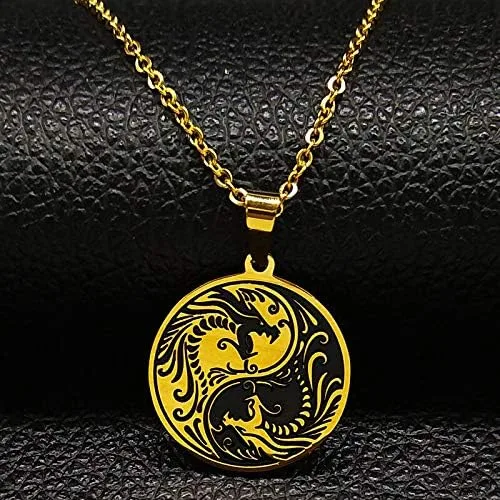 Vista 4 de 2024 Yin Yang Dragon Stainless Steel Necklaces for Women Gold Color Pendant Necklace Jewelry Bisuteria