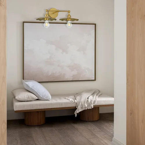 Vista 5 de PASSICA DECOR Lámpara de pared con cable de 2 cabezales, lámpara de pared para interiores, latón antiguo, 2 luces con pantalla de flores, accesorio