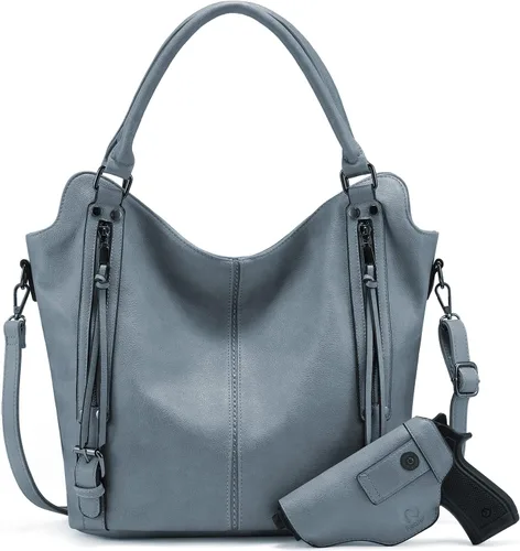 Vista 9 de Bolso hobo de portación oculta para mujer de piel sintética con bandolera, bolso de hombro grande con funda desmontable Negro