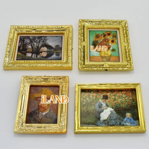 Vista 2 de iLAND Accesorios de casa de muñecas en miniatura para muebles de casa de muñecas a escala 1:12, marcos de casa de muñecas con juego de pinturas