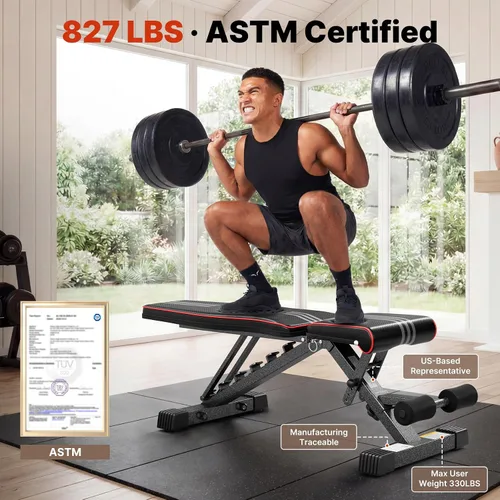 Vista 2 de YOLEO Adjustable Weight Bench for Home Gym, ASTM-Certified 827LBS, 98% Pre-Assembled, Foldable Gym Bench with 84 Positions Incline Decline Flat