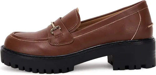 Vista 2 de VETASTE Mocasines clásicos de tacón grueso con plataforma y suela de lengüeta para mujer, con puntera redonda, zapatos Oxford con cadena de metal