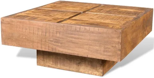 Vista 5 de Brown Solid Mango Wood Coffee Table, Square Antique Finish Small Side Table for Living Room, Durable Low Mesa de Centro para Sala, 26.8 x 26.8 Inch
