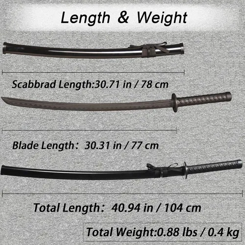 Vista 4 de Espada de entrenamiento de polipropileno para artes marciales, espada Katana de práctica con funda, para juegos de rol y actuaciones en escenario