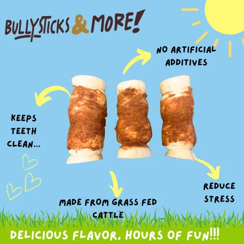Vista 3 de BULLYSTICKS & MORE Rollos de carrillera de res de 5-6" para perros (envueltos en pollo - 3 unidades) - Huesos de carrillera de res para perros