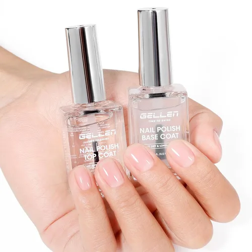 Vista 17 de GELLEN Esmalte de uñas base transparente, capa superior, base con tinte rosa claro y capa superior brillante sin necesidad de limpieza
