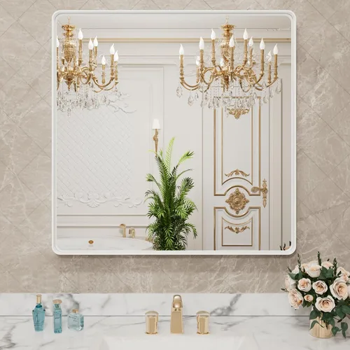 Vista 27 de LOAAO 20x16 Pulgadas Espejo de Baño con Marco de Metal Negro para Pared, Espejo de Tocador de Baño de Estilo Granja, Espejo Grande Rectangular