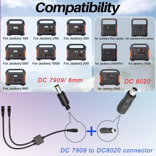 Vista 2 de Cable adaptador paralelo, 0.315 in, cable combinador solar, rama Y, 10.7in, 10A, 45V, 300W, protección de corriente inversa, compatible con Jackery
