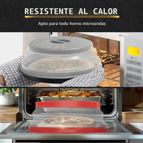 Vista 5 de CasaCulina Paquete de 2 cubiertas plegables para salpicaduras de microondas, tapa de microondas ventilada con agujero de gancho, protector