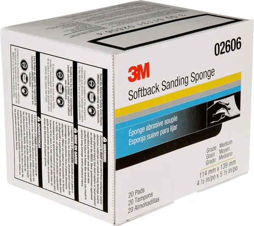 Vista 6 de 3M Esponja de lijado Softback 02606, 4 1/2 x 5 1/2 pulgadas, paquete de 20, grano medio, corte rápido