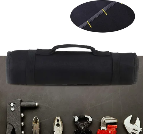 Vista 5 de Lurrose Bolsa de herramientas rodante portátil plegable alicates destornillador, llave inglesa, estuche de transporte, bolsa enrollable, organizador