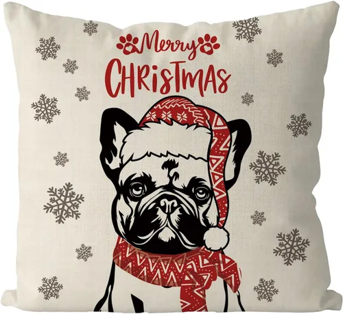 Vista 8 de GAGEC Fundas de almohada de Navidad de 18 x 18 pulgadas, fundas de almohada de perro Boston Terrier, fundas de almohada de invierno para Navidad