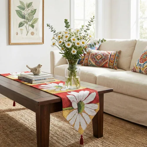 Vista 4 de Tache Home Fashion DB9046TR-13X48 - Camino de mesa con diseño de margaritas rojas y amarillas, color rojo y amarillo, 48 pulgadas