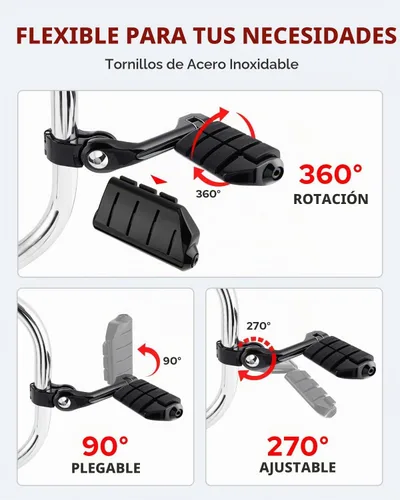 Vista 4 de Benlari Estriberas de Carretera de 1 pulgada 1-1/4 pulgadas Estriberas de Acero Inoxidable 304 Largas Anguladas Ajustables Compatibles con Harley